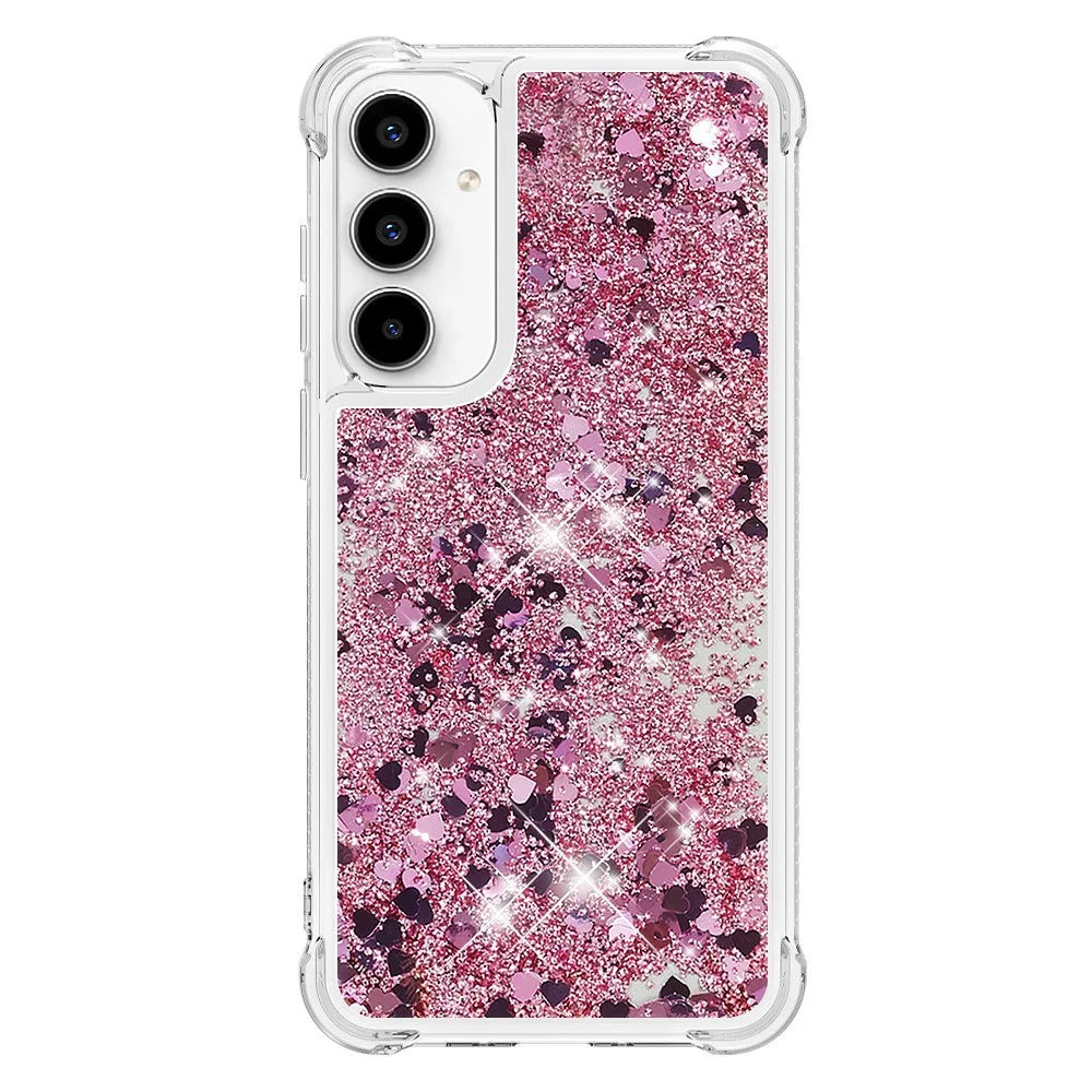 For Samsung Galaxy A37 5G / A36 5G / A56 5G TPU Case Glitter Quicksand Shockproof Phone Back Cover - Rose Gold  /  Hearts - 2