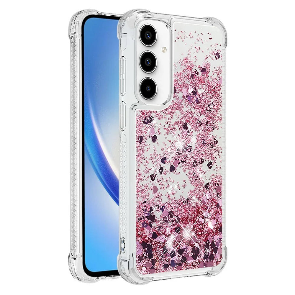 For Samsung Galaxy A37 5G / A36 5G / A56 5G TPU Case Glitter Quicksand Shockproof Phone Back Cover - Rose Gold  /  Hearts - 3