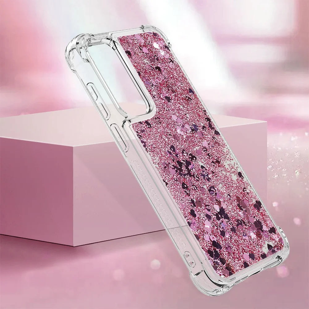 For Samsung Galaxy A37 5G / A36 5G / A56 5G TPU Case Glitter Quicksand Shockproof Phone Back Cover - Rose Gold  /  Hearts - 6