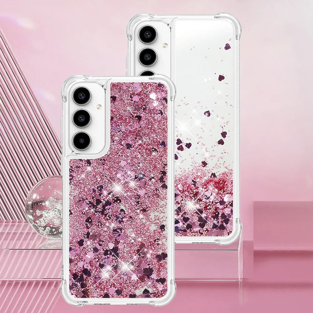 For Samsung Galaxy A37 5G / A36 5G / A56 5G TPU Case Glitter Quicksand Shockproof Phone Back Cover - Rose Gold  /  Hearts - 7
