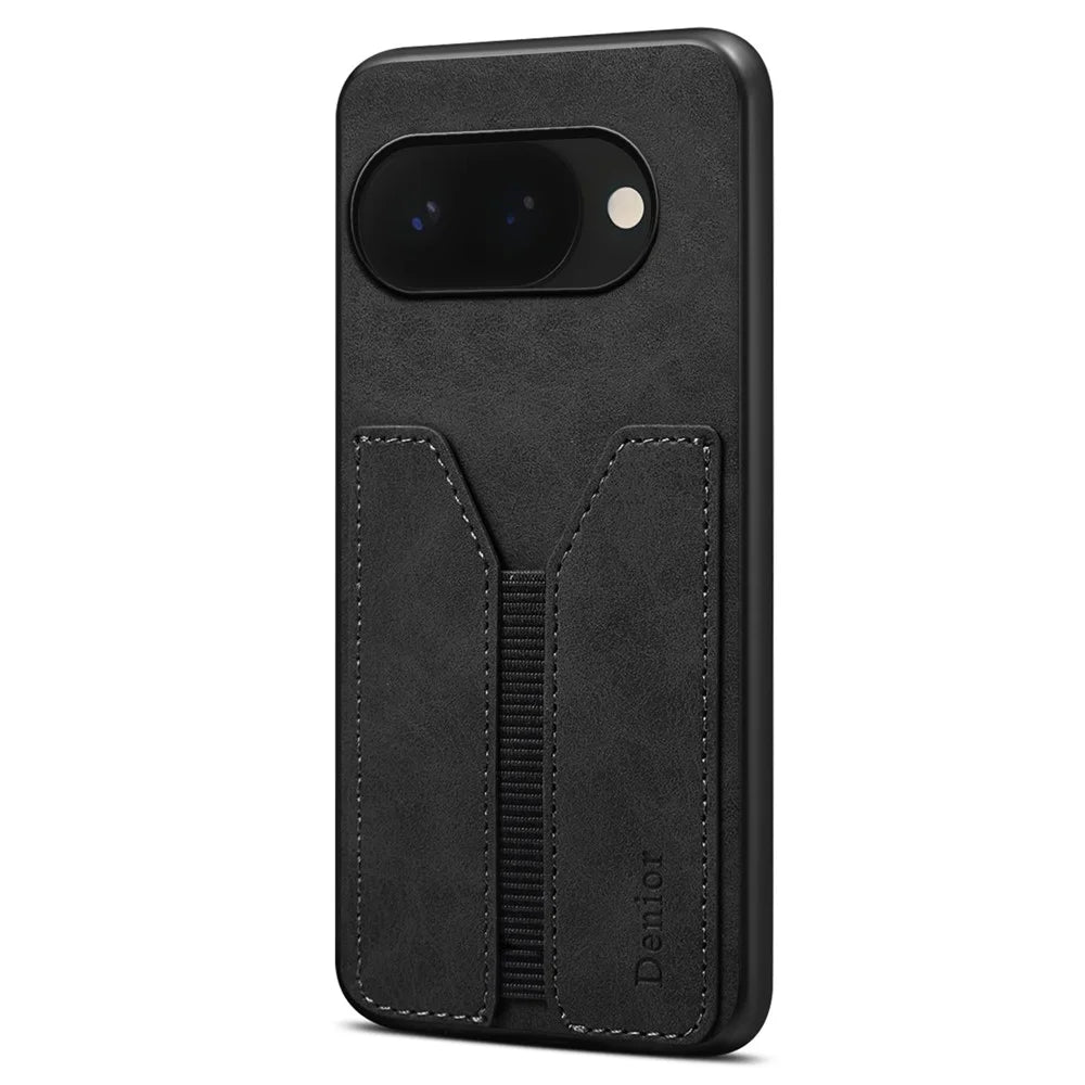 DENIOR For Google Pixel 10a Case Elastic Card Holder PU Leather + TPU + PC Phone Cover - Black - 1
