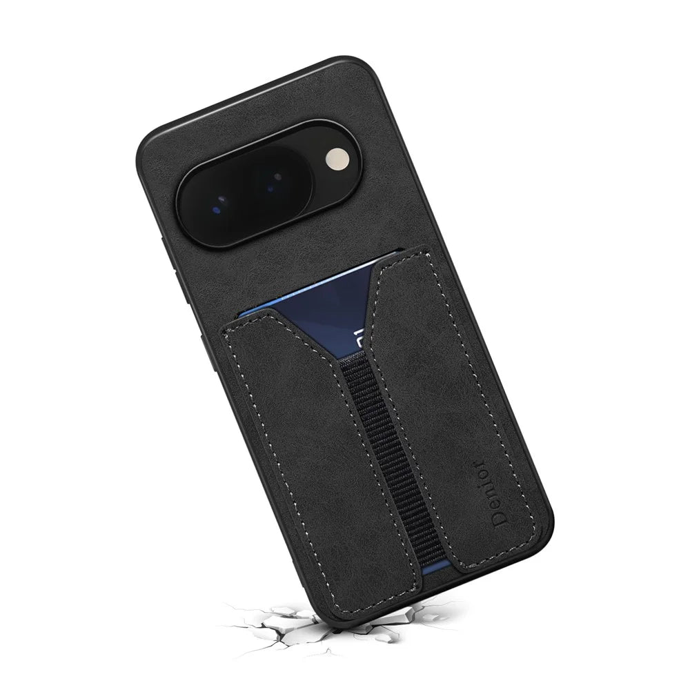 DENIOR For Google Pixel 10a Case Elastic Card Holder PU Leather + TPU + PC Phone Cover - Black - 2