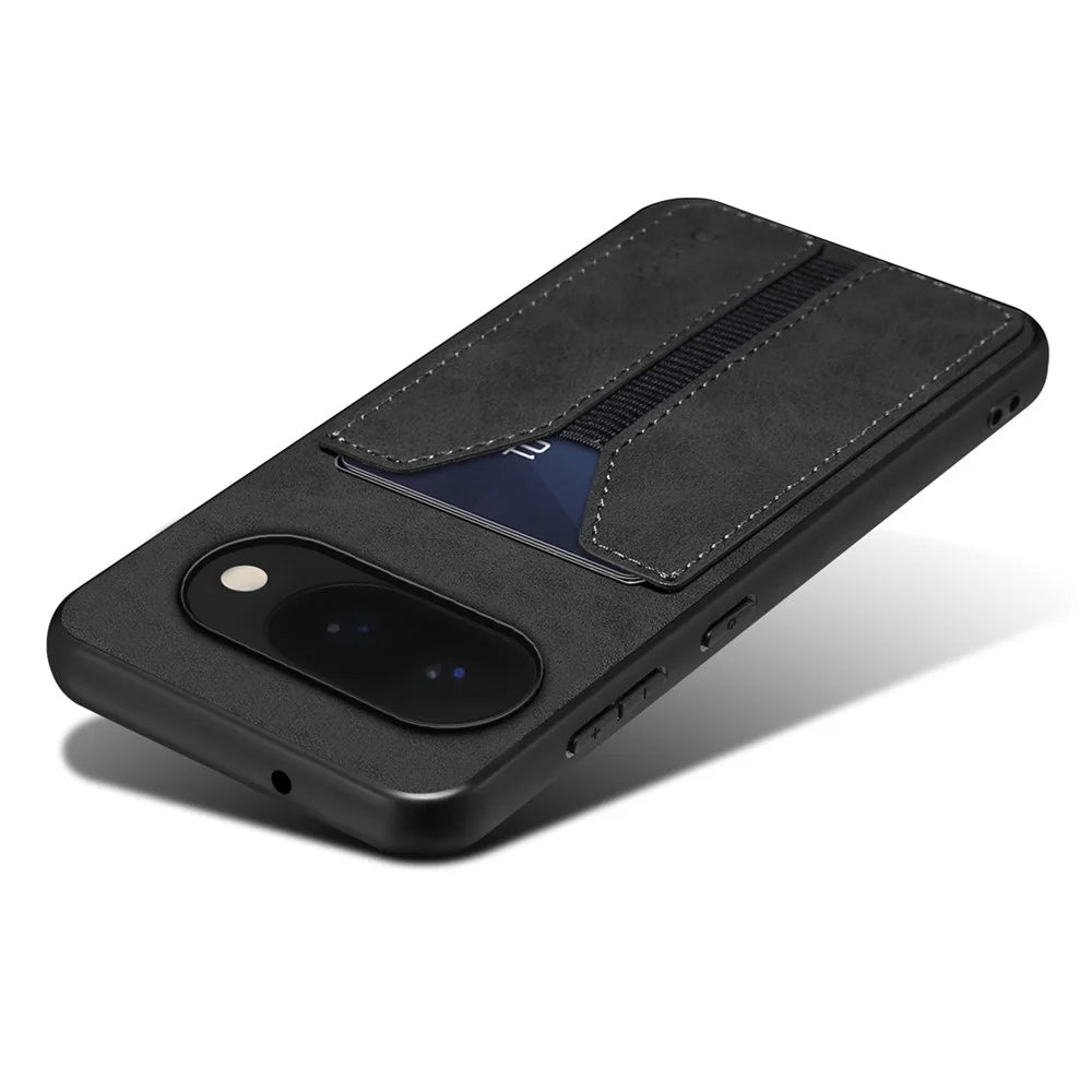 DENIOR For Google Pixel 10a Case Elastic Card Holder PU Leather + TPU + PC Phone Cover - Black - 3