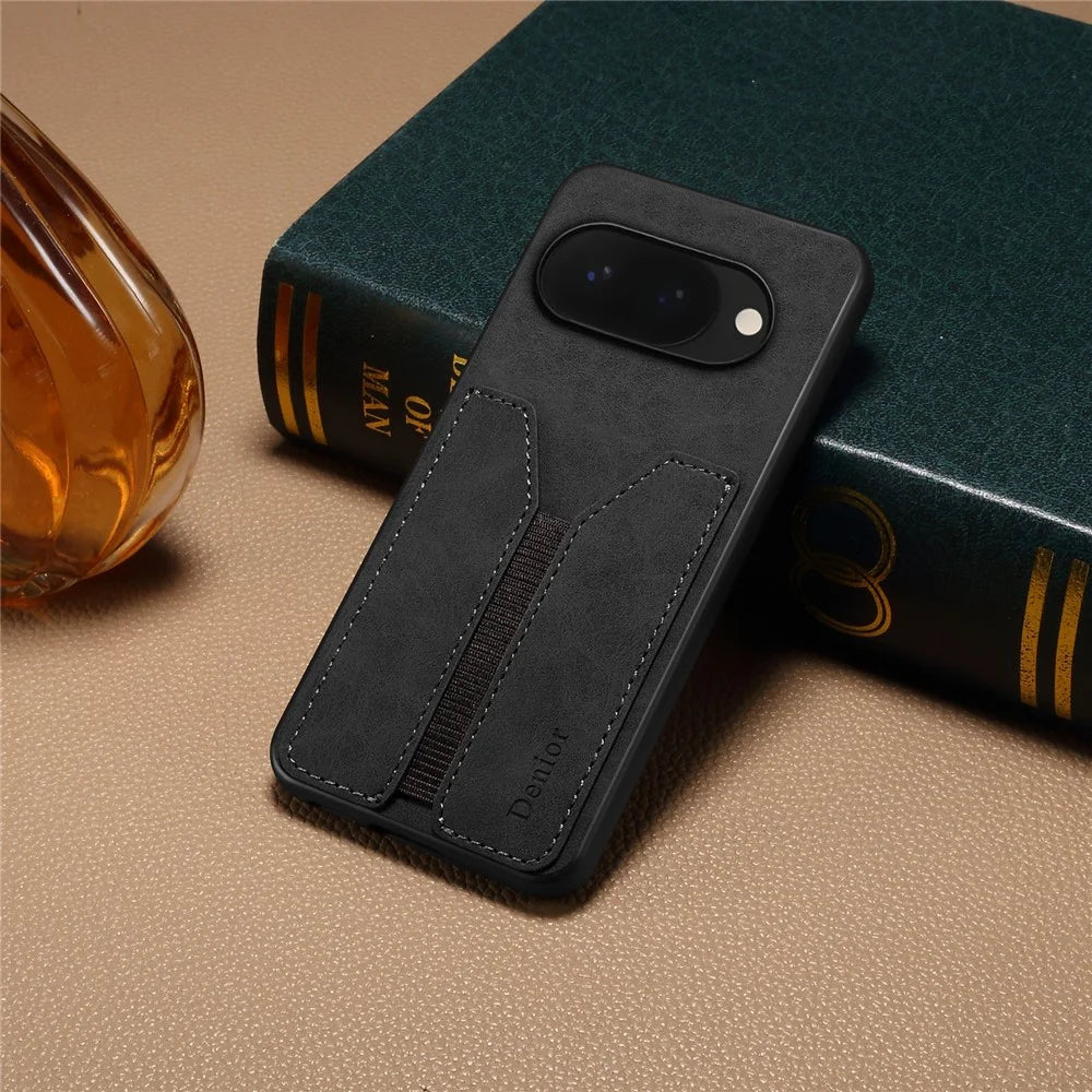DENIOR For Google Pixel 10a Case Elastic Card Holder PU Leather + TPU + PC Phone Cover - Black - 4