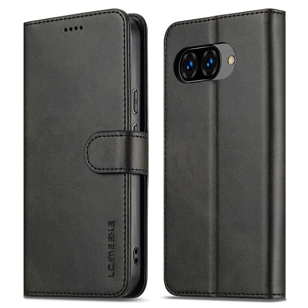 LC.IMEEKE For Google Pixel 10a Case Wallet Calf Texture Leather Phone Cover - Black - 1