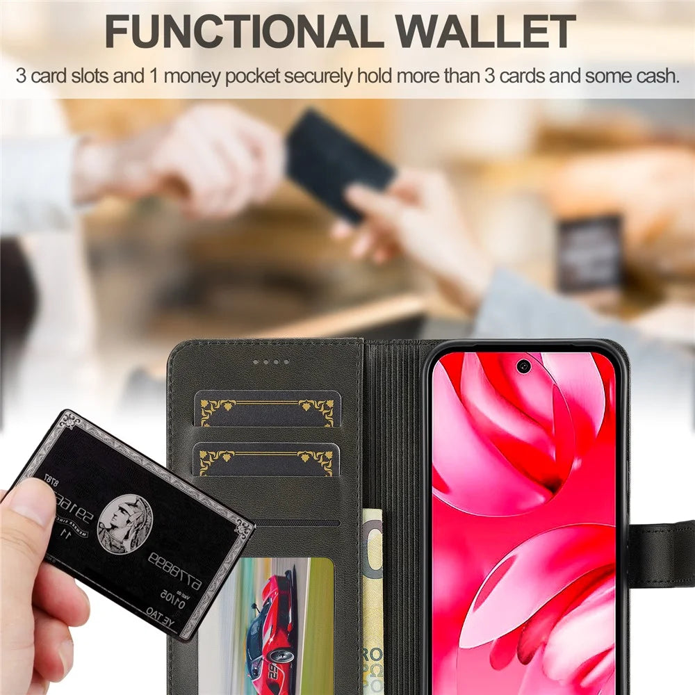 LC.IMEEKE For Google Pixel 10a Case Wallet Calf Texture Leather Phone Cover - Black - 6