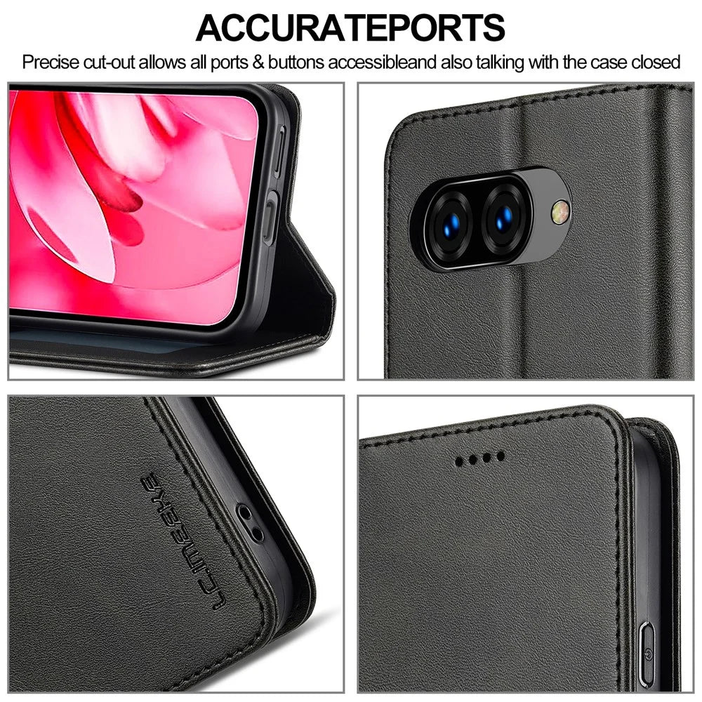 LC.IMEEKE For Google Pixel 10a Case Wallet Calf Texture Leather Phone Cover - Black - 7
