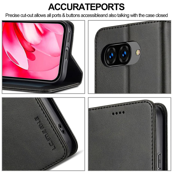 LC.IMEEKE For Google Pixel 10a Case Wallet Calf Texture Leather Phone Cover - Black - 7