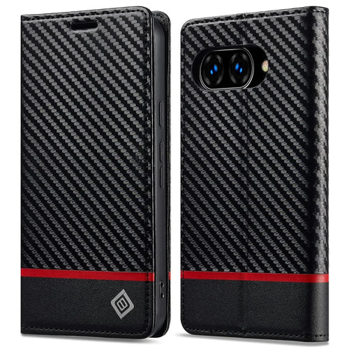 LC.IMEEKE For Google Pixel 10a Case Carbon Fiber Texture Leather Wallet Phone Cover - Horizontal Stripe - 1