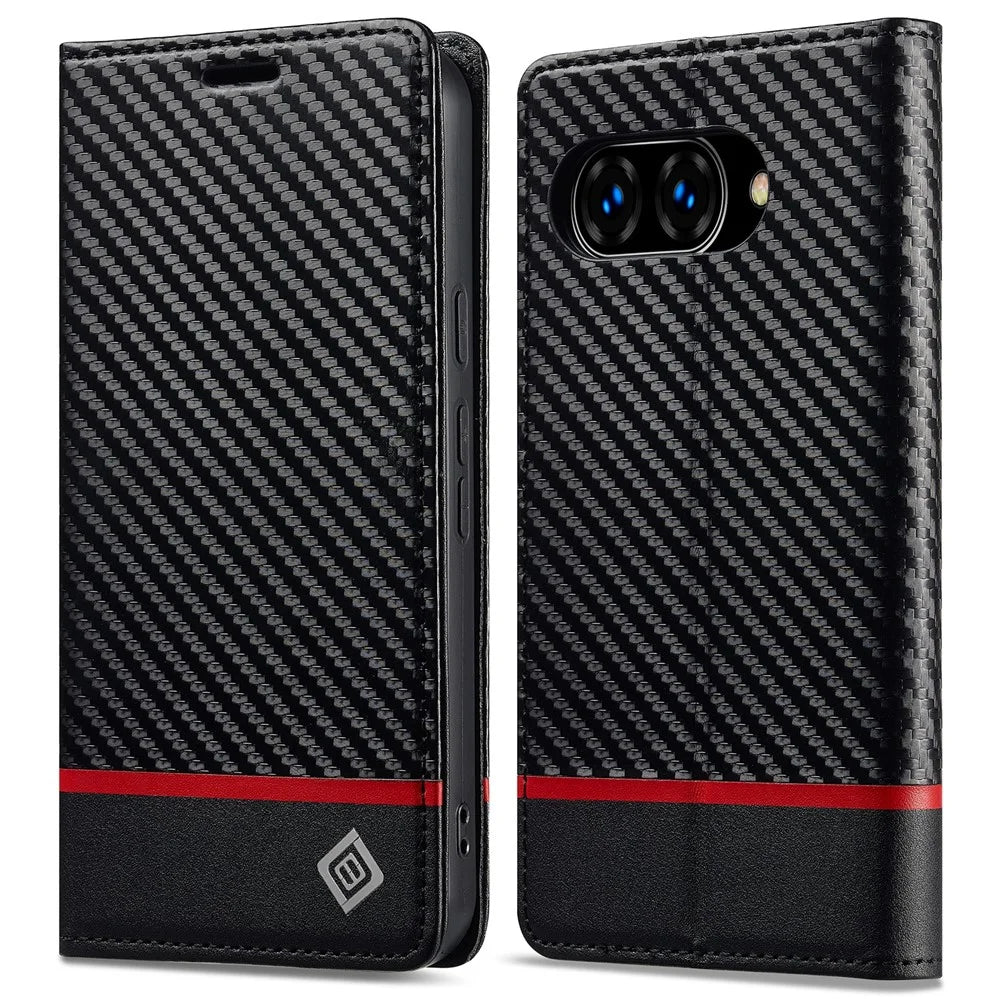 LC.IMEEKE For Google Pixel 10a Case Carbon Fiber Texture Leather Wallet Phone Cover - Horizontal Stripe - 1