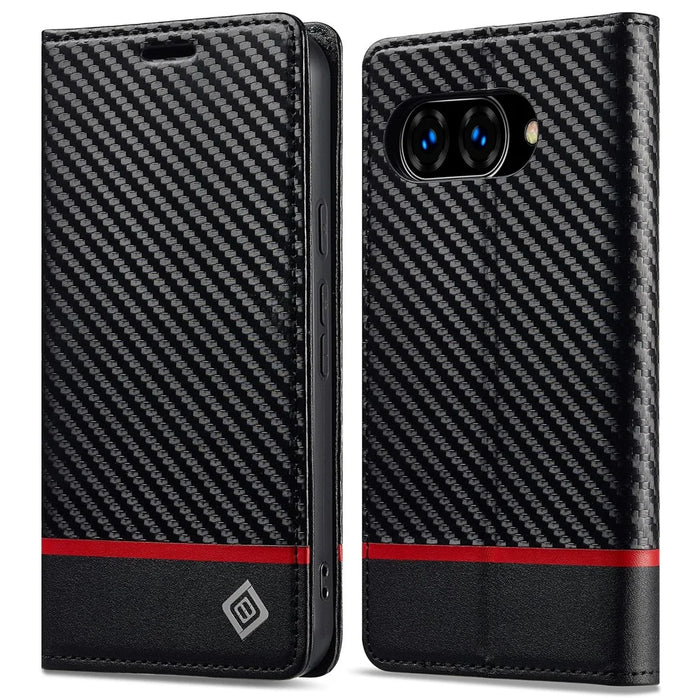 LC.IMEEKE For Google Pixel 10a Case Carbon Fiber Texture Leather Wallet Phone Cover - Horizontal Stripe - 1