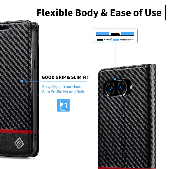 LC.IMEEKE For Google Pixel 10a Case Carbon Fiber Texture Leather Wallet Phone Cover - Horizontal Stripe - 4