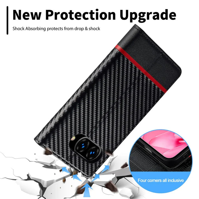 LC.IMEEKE For Google Pixel 10a Case Carbon Fiber Texture Leather Wallet Phone Cover - Horizontal Stripe - 5