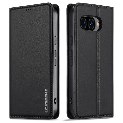 LC.IMEEKE L1 Series for Google Pixel 10a Case PU Leather Wallet Stand Protective Phone Cover - Black - 1