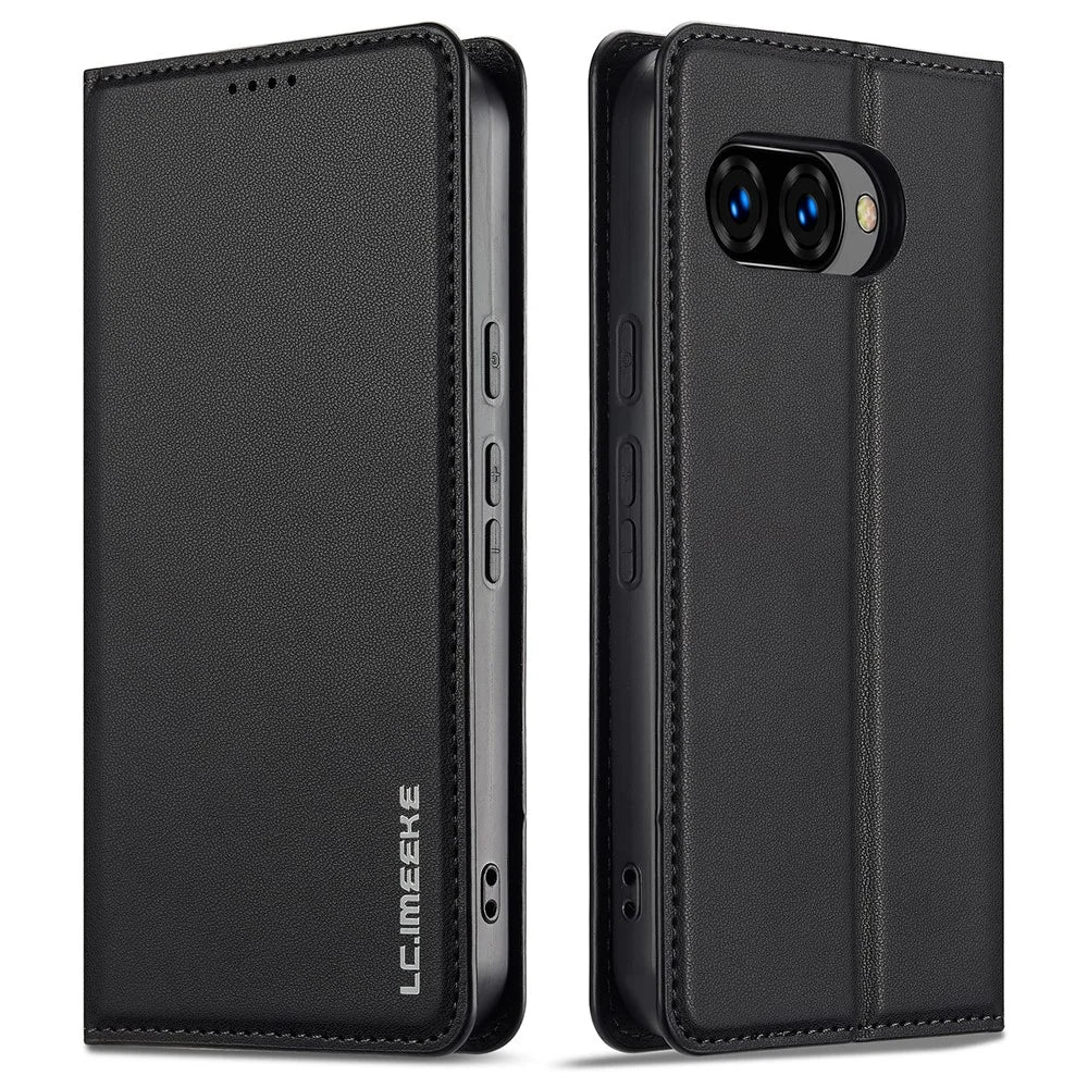 LC.IMEEKE L1 Series for Google Pixel 10a Case PU Leather Wallet Stand Protective Phone Cover - Black - 1