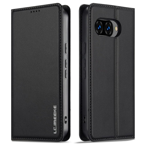 LC.IMEEKE L1 Series for Google Pixel 10a Case PU Leather Wallet Stand Protective Phone Cover - Black - 1