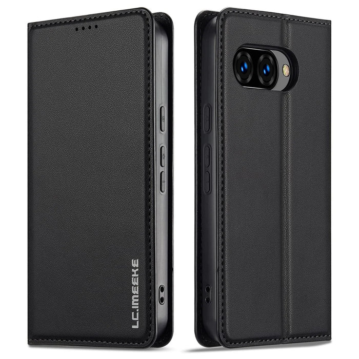 LC.IMEEKE L1 Series for Google Pixel 10a Case PU Leather Wallet Stand Protective Phone Cover - Black - 1