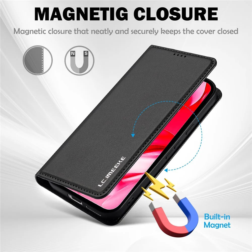 LC.IMEEKE L1 Series for Google Pixel 10a Case PU Leather Wallet Stand Protective Phone Cover - Black - 4