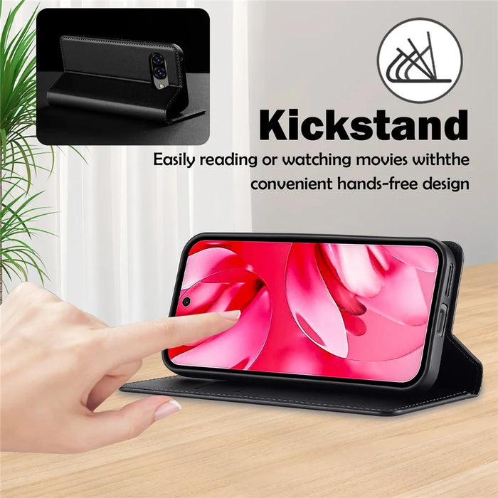 LC.IMEEKE L1 Series for Google Pixel 10a Case PU Leather Wallet Stand Protective Phone Cover - Black - 7