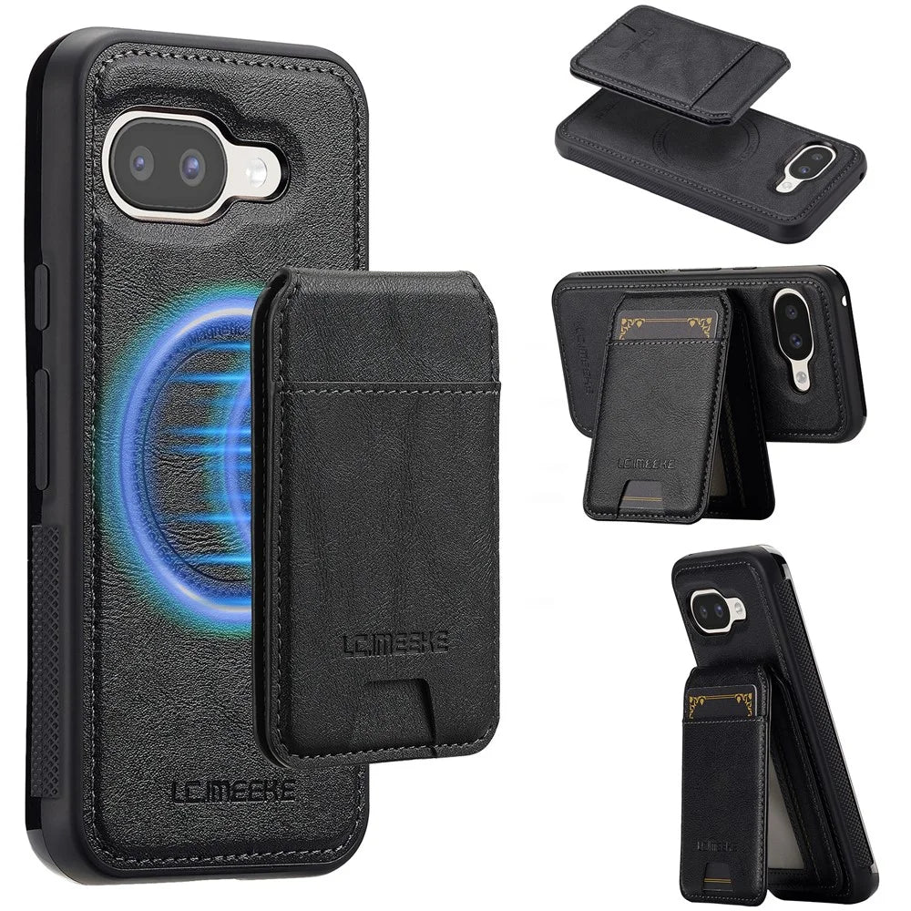 LC.IMEEKE L3 For Google Pixel 10a Magnetic Case Detachable Card Holder Leather TPU Mobile Cover - Black - 1
