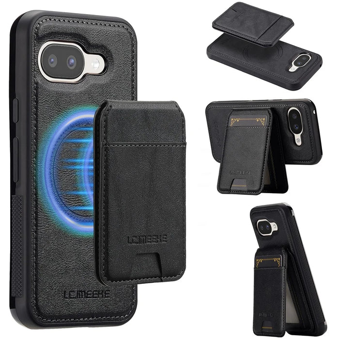LC.IMEEKE L3 For Google Pixel 10a Magnetic Case Detachable Card Holder Leather TPU Mobile Cover - Black - 1