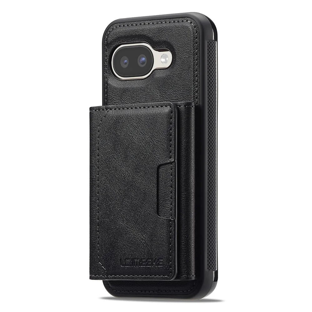 LC.IMEEKE L5 For Google Pixel 10a Magnetic Phone Case Leather Back Cover with Detachable Card Holder - Black - 3