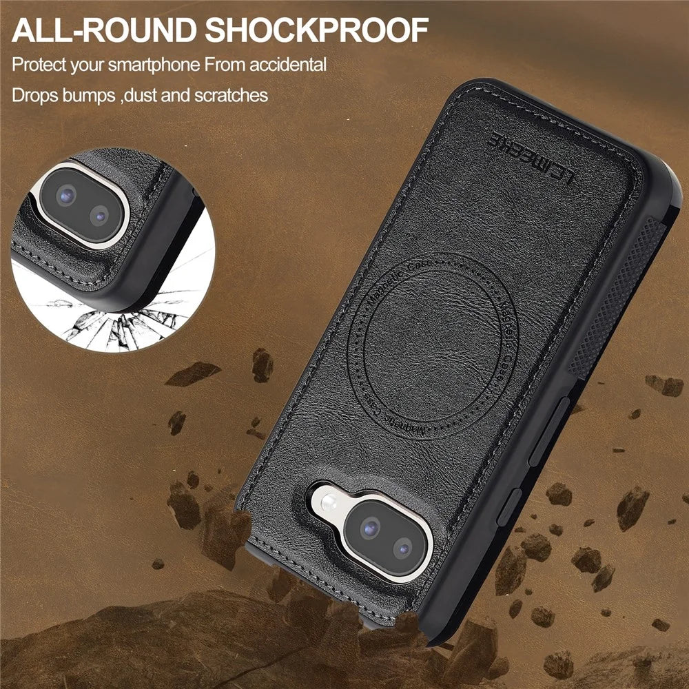 LC.IMEEKE L5 For Google Pixel 10a Magnetic Phone Case Leather Back Cover with Detachable Card Holder - Black - 5