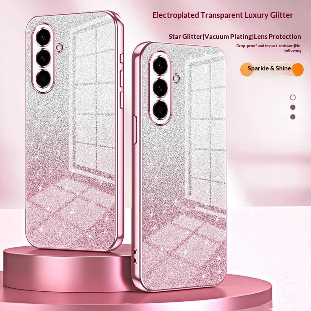 For Samsung Galaxy A57 5G Case Electroplating Gradient Glitter TPU Phone Cover - Pink - 3