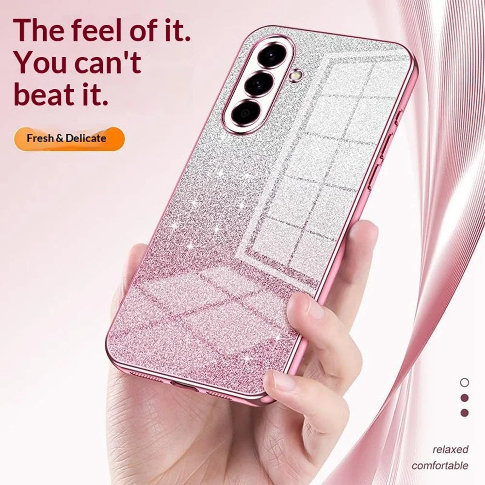 For Samsung Galaxy A57 5G Case Electroplating Gradient Glitter TPU Phone Cover - Pink - 6