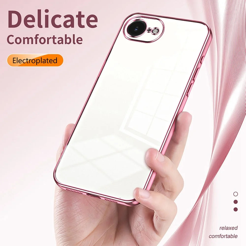 For iPhone 17e / 16e Case Electroplating Frame Soft TPU Phone Cover - Pink - 6