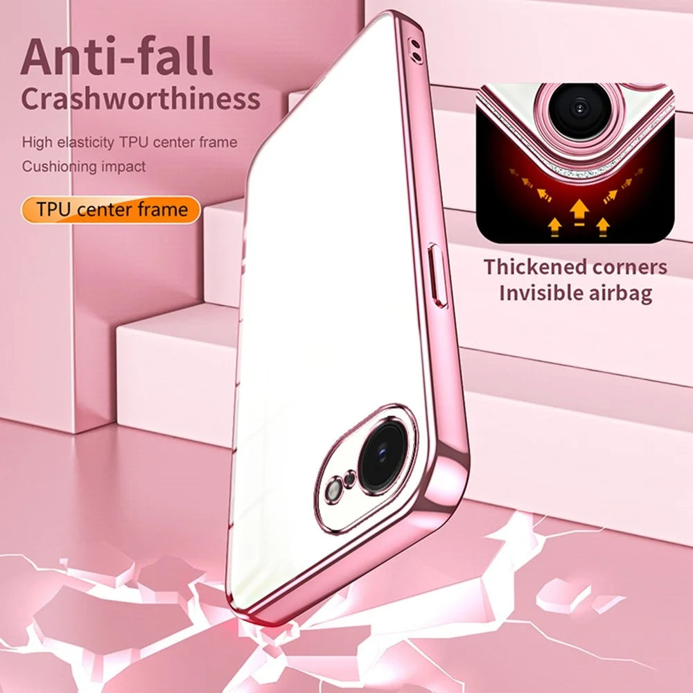 For iPhone 17e / 16e Case Electroplating Frame Soft TPU Phone Cover - Pink - 7