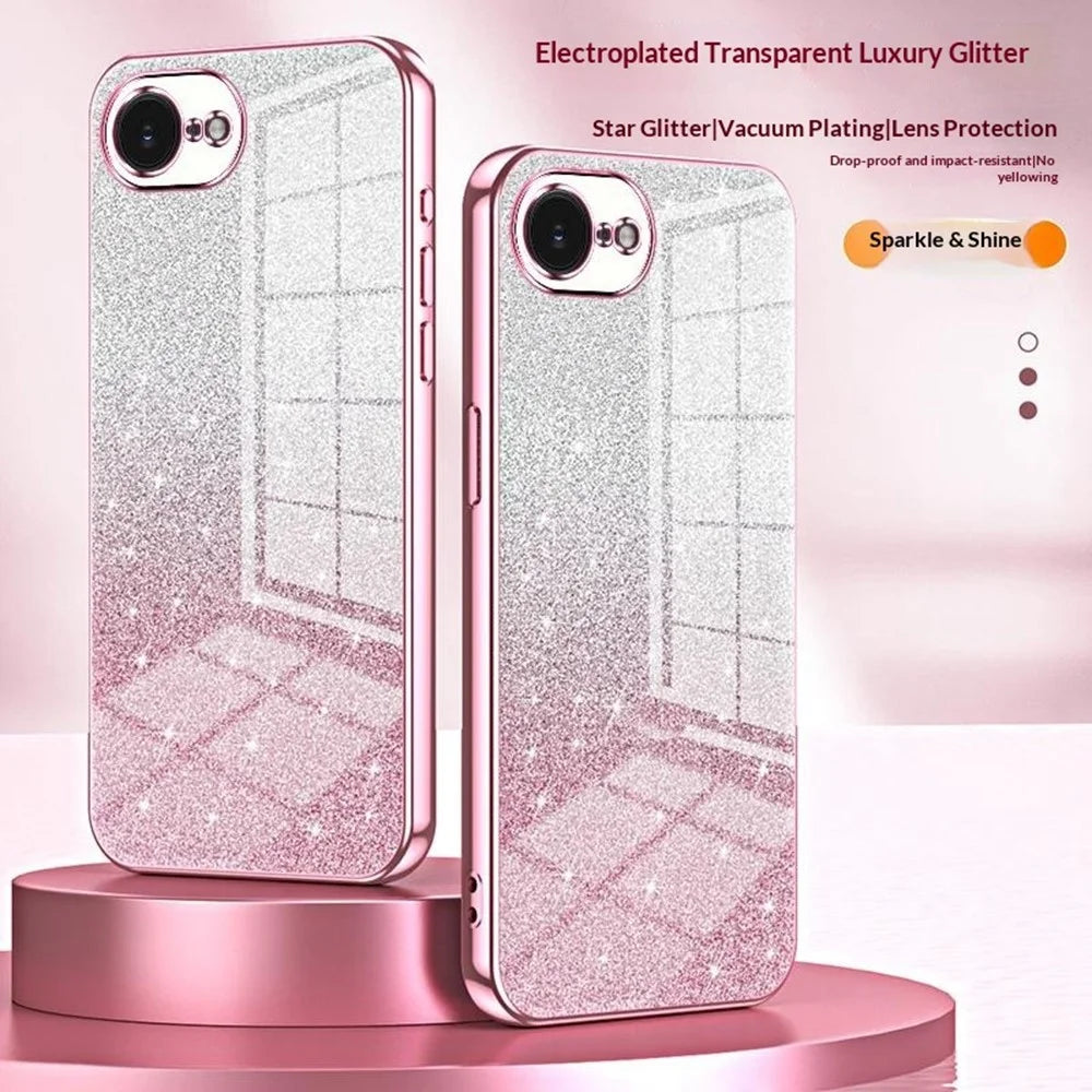 For iPhone 17e / 16e Case Electroplating Gradient Glitter TPU Phone Cover - Pink - 3