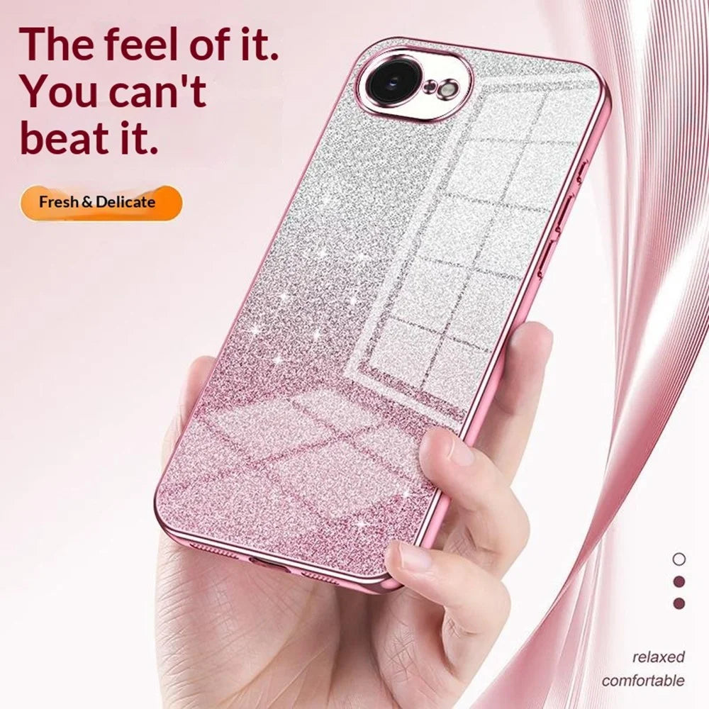 For iPhone 17e / 16e Case Electroplating Gradient Glitter TPU Phone Cover - Pink - 6