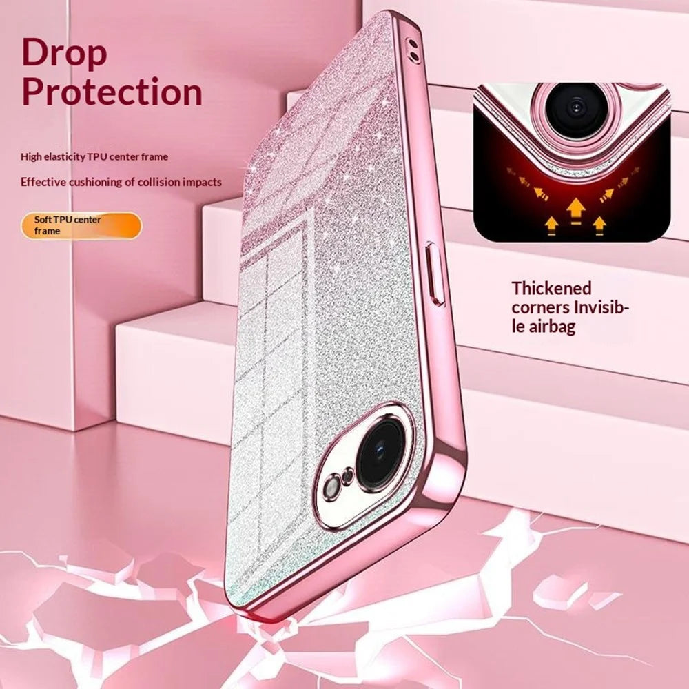 For iPhone 17e / 16e Case Electroplating Gradient Glitter TPU Phone Cover - Pink - 7
