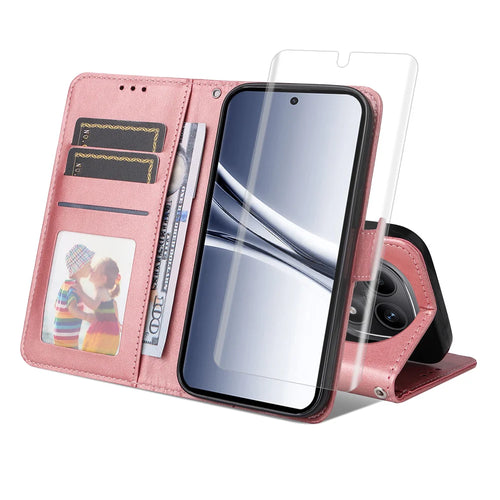ENKAY HAT PRINCE For Xiaomi Redmi Note 15 5G (Global) / Xiaomi Redmi Note 15 4G (Global) / Xiaomi Poco M8 5G Wallet Case   Calf Texture Leather Phone Stand Cover with Hydrogel Film / Strap - Pink - 1