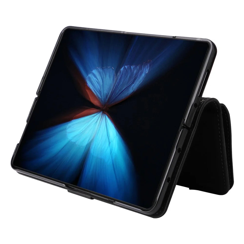 For Samsung Galaxy Z Fold4 5G Multiple Card Slots Zipper Pocket PU Leather Phone Stand Case Magnetic Clasp Wallet Cover - Black - 2