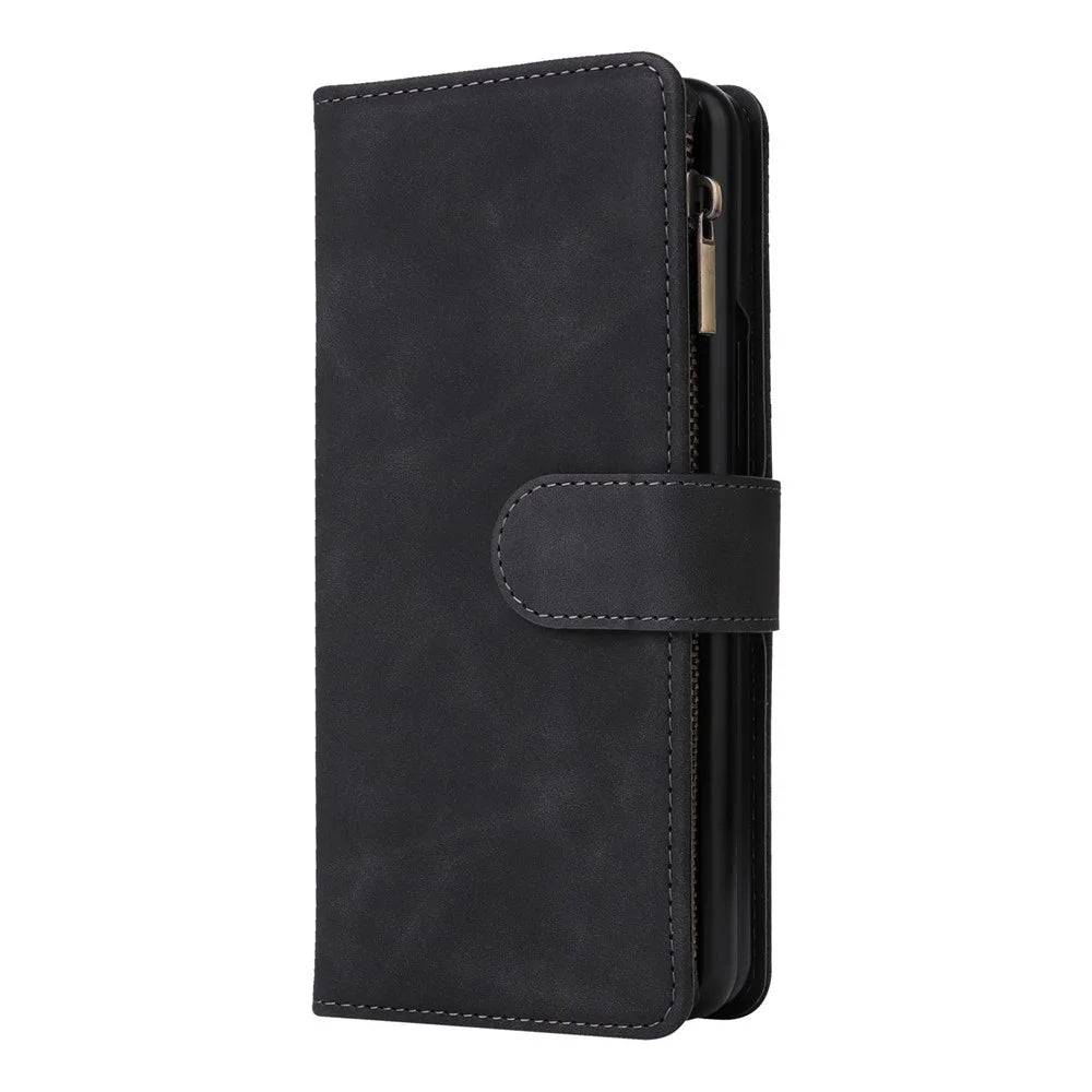 For Samsung Galaxy Z Fold4 5G Multiple Card Slots Zipper Pocket PU Leather Phone Stand Case Magnetic Clasp Wallet Cover - Black - 7