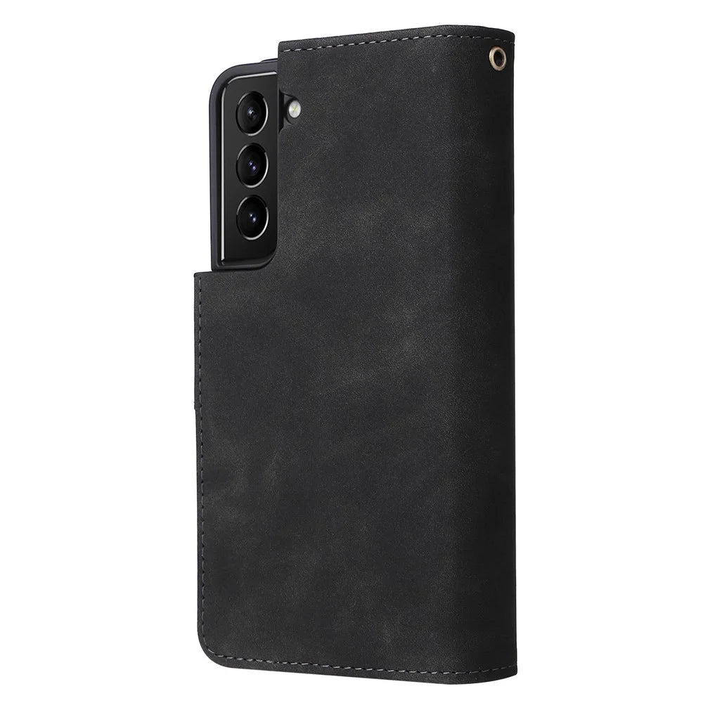 For Samsung Galaxy S23 Multiple Card Slots PU Leather Stand Case Zipper Pocket Anti-scratch Phone Wallet Cover - Black - 7