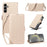 For Samsung Galaxy S25 / Galaxy S24 Leather Case Rhinestone Decor Rhombus Pattern Wallet Stand Flip Phone Cover with Straps - Apricot - 1