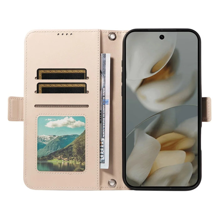 For Google Pixel 9 Pro XL / Google Pixel 10 Pro XL Leather Case Rhinestone Decor Rhombus Pattern Wallet Stand Flip Phone Cover with Straps - Apricot - 2