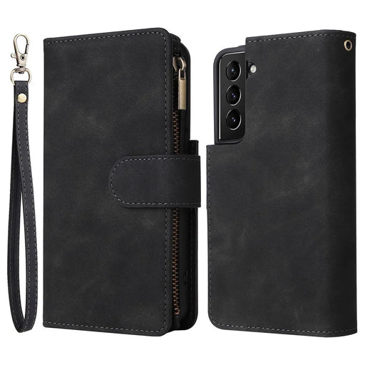 For Samsung Galaxy S23+ Multiple Card Slots Zipper Pocket PU Leather Case Shockproof Wallet Stand Cover - Black - 1