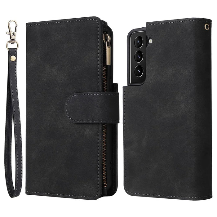 For Samsung Galaxy S23+ Multiple Card Slots Zipper Pocket PU Leather Case Shockproof Wallet Stand Cover - Black - 1