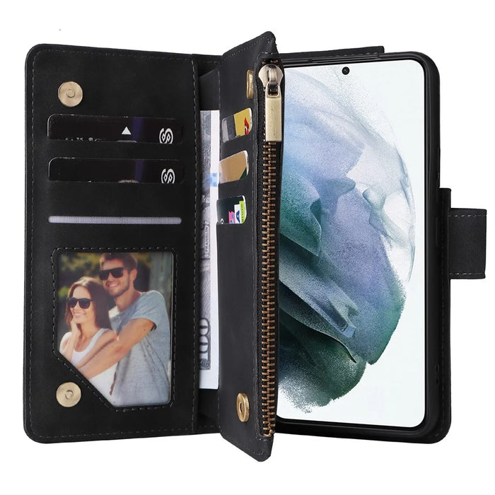 For Samsung Galaxy S23+ Multiple Card Slots Zipper Pocket PU Leather Case Shockproof Wallet Stand Cover - Black - 2