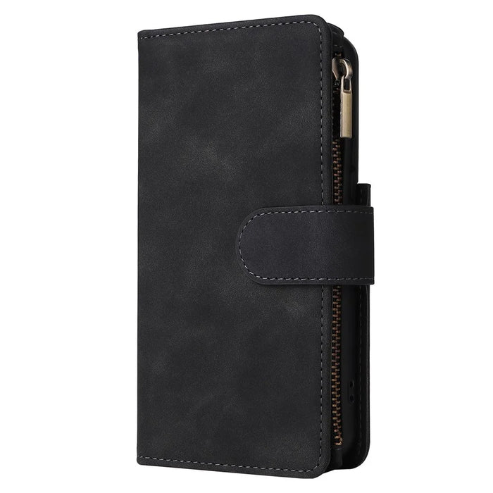For Samsung Galaxy S23+ Multiple Card Slots Zipper Pocket PU Leather Case Shockproof Wallet Stand Cover - Black - 6