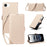 For iPhone 17e / 16e Leather Case Rhinestone Decor Rhombus Pattern Wallet Stand Flip Phone Cover with Straps - Apricot - 1