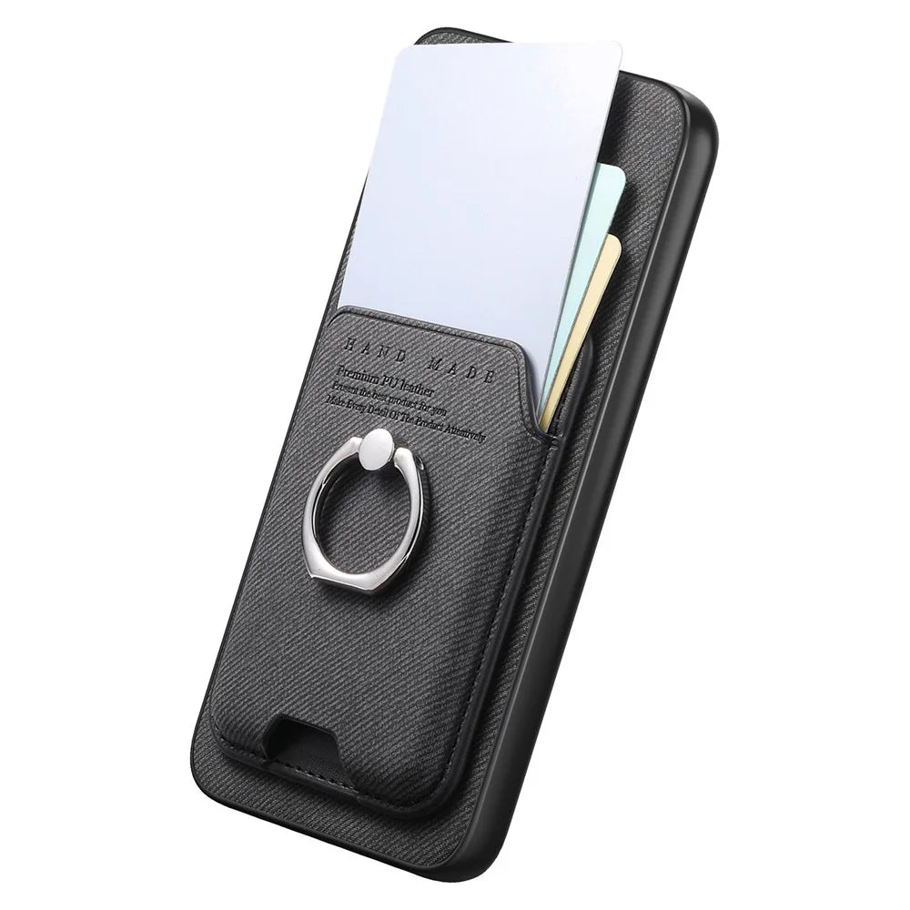 Phone Case For Google Pixel 9 Pro  /  Pixel 9 Cloth Texture  Leather + PC + TPU Phone Cover with Detachable Magnetic Ring Kickstand Card Holder - Black - 6