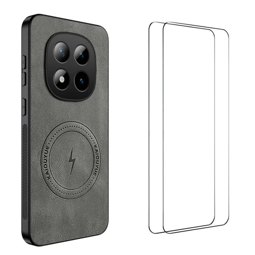 WANLONFENG For Xiaomi Poco M8 Pro 5G / Xiaomi Redmi Note 15 Pro+ 5G (Global) Magnetic Case  SD Series Nappa Texture PC TPU Phone Cover with 2Pcs Screen Film - Grey - 1