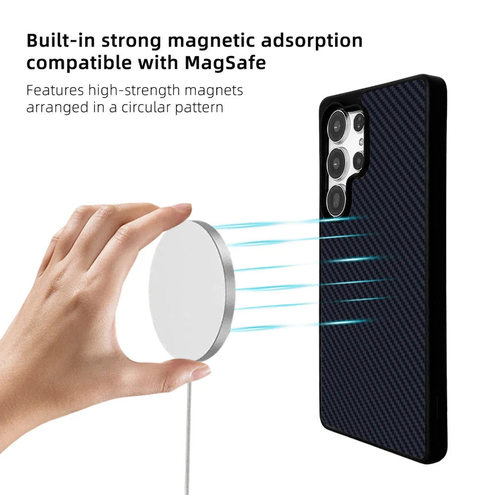 EYCASE For Samsung Galaxy S25 Ultra Magnetic Case Aramid Fiber Series UV Printed Black Edge TPU Acrylic Phone Cover - Black Grey - 4