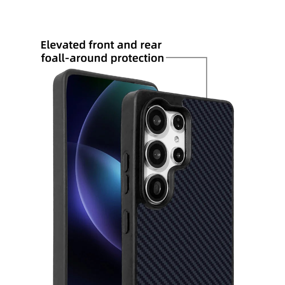 EYCASE For Samsung Galaxy S25 Ultra Magnetic Case Aramid Fiber Series UV Printed Black Edge TPU Acrylic Phone Cover - Black Grey - 5