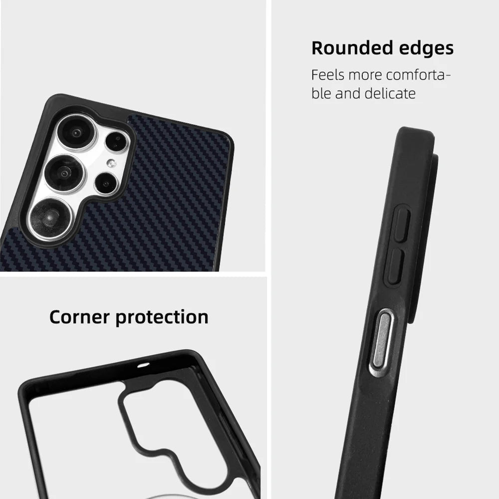 EYCASE For Samsung Galaxy S25 Ultra Magnetic Case Aramid Fiber Series UV Printed Black Edge TPU Acrylic Phone Cover - Black Grey - 6